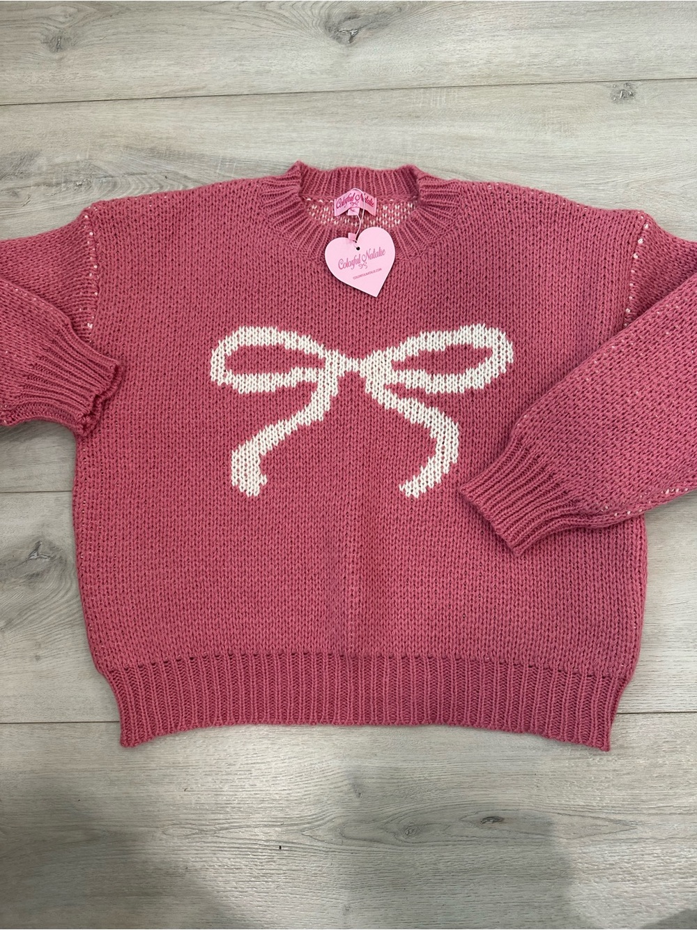 Colorful Natalie Penelope Pink Bows Sweater Size Small NWT 🎀